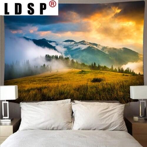 LDSP Mountain Rolling Forest Lake Scenery Cheap Tapestry Modern Wall Art Psychedelic Hanging Beach Towel Living Room Home Decor