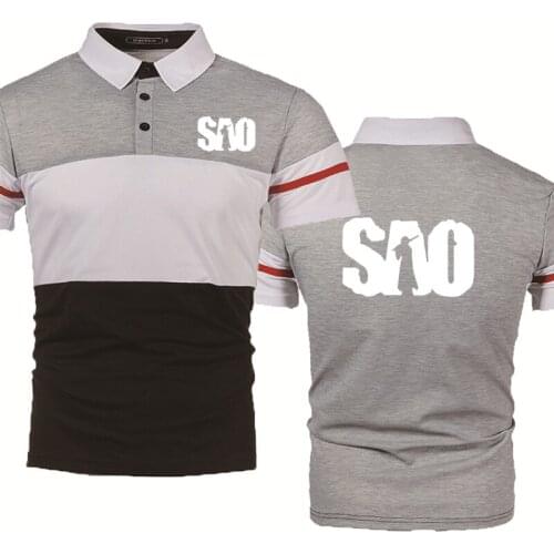 Summer Casual Trend SAO Sword Art Online Cotton Mens POLO shirt Splicing High Quality Mens Short Sleeve