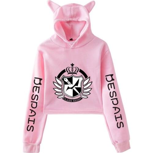 Cute Print Anime Danganronpa Monokuma Hoodies Girls Navel Spring Autumn Kpop Sweatshirts Kawaii Cat Ear Tracksuits Monokuma Tops