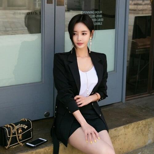 Fashion new arrival elegant slim black jacket and short pant 2 pieces sexy high quality work style cute vintage women set