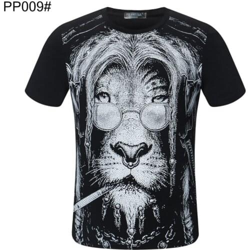 SKULL PP New Mens T-shirt Fashion Street Punk Style 3D Diamond Solid Color T-shirt Mens Sports Top