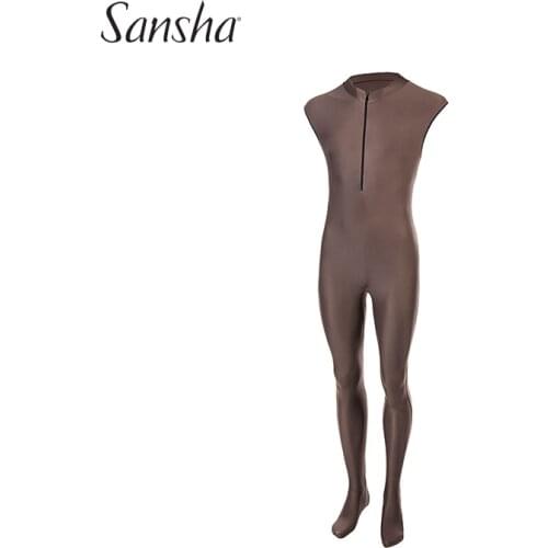Sansha Mens Zip-front Biketard Full Body Footed Tight Cap Sleeve Dance Unitard Bodysuit Ballet Gym Leotards Dancewear 58AG0021