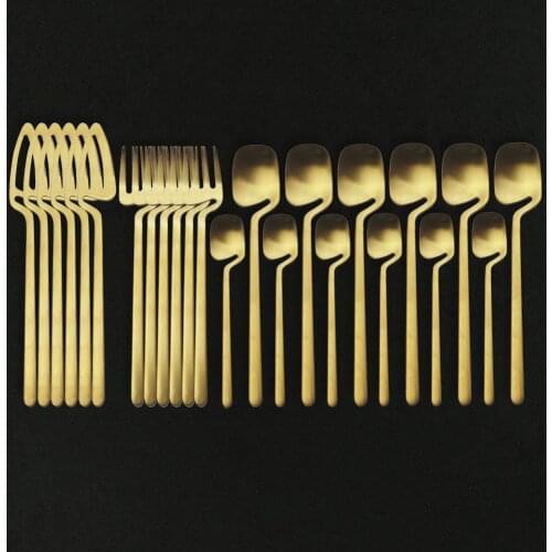 24Pcs Matte Stainless Steel Cutlery Set Dinnerware Set Gold Knife Fork Spoon Silverware Kitchen Party Dinner Tableware Set