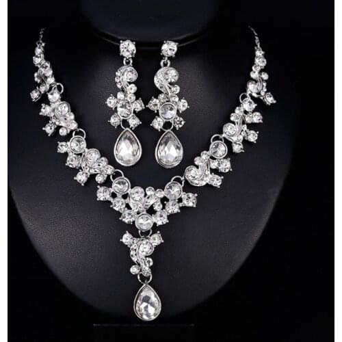 Women Jewelry Sets Prom Wedding Bridal Faux Crystal Rhinestone Necklace Earrings Jewelry Set For Party Exquisite Accessories