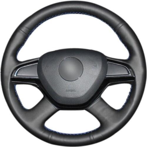 Black Artificial Leather Handsewing No-slip Car Steering Wheel Cover for Skoda Citigo 2013 Fabia 2013 Rapid 2012-2013 Octavia