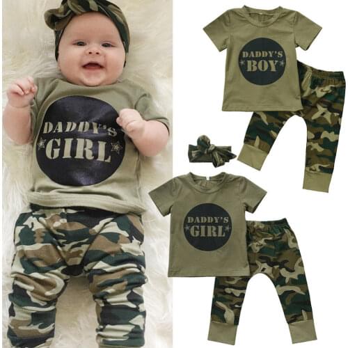 Newborn Infant Clothes 2 Pieces Set Baby Boys Girls Camo T-shirt Tops Long Pants Outfits Baby Kids Clothing 0-24M