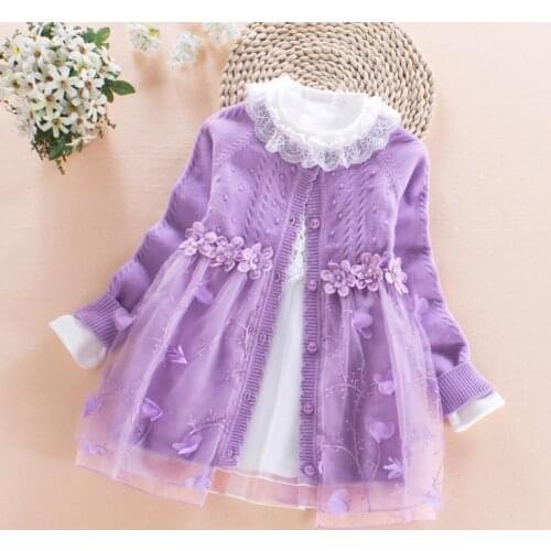 European and American autumn new 2019 Parent-child outfit Embroidered cardigan + stand-up collar dress Girls suit