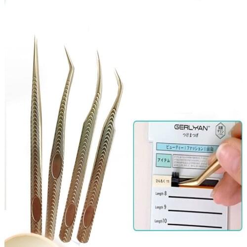 Eyelash extension tweezers, lengthened mouth, golden feather blooming, high-precision clip
