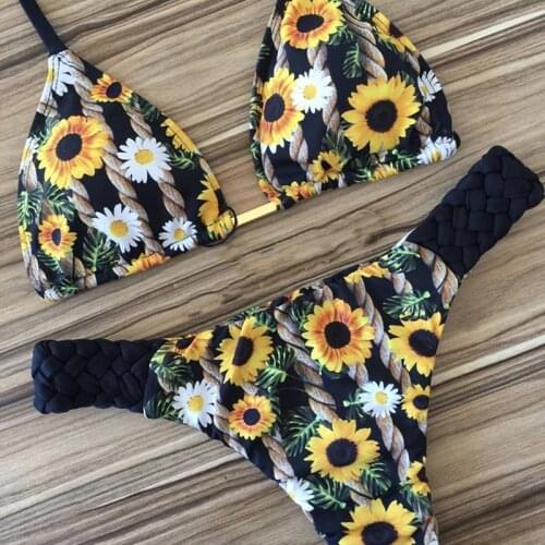Sexy Floral Print Bikini 2020 Fashion Summer bathers Bathing Suit Bandage Swimsuit Women Halter Bikini Set Two-piece Suit New