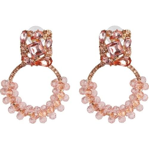 2020 New Big Round Beads Earrings for Women Wedding Fashion Crystal Handmade Drop Earrings Girls Party Gift Wholesale Jewelry