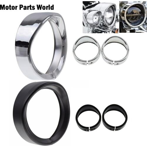 Motorcycle 7" H4 LED Headlight Trim Ring Bezel Visor 4.5" Fog Lamp Trim Ring Bezels For Harley Touring Electra Glide Softail FLH