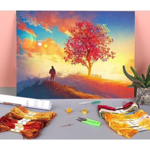 Flower Landscape Printed Water-Soluble Canvas 11CT Cross-Stitch Embroidery Patterns DMC Threads Knitting Handmade Floss