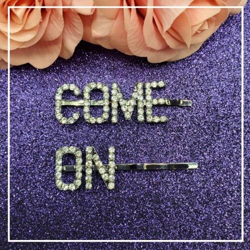 2pcs/Set Women/Girls Crysyal Letters Hairpins Saying Words Hair Clips "COME ON" Bobby Pins Barrette Hair Clip Hair Accessories