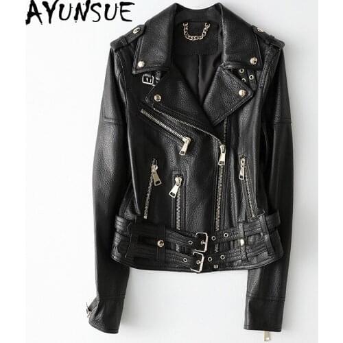 Womens Sheepskin Coat Spring Autumn Genuine Leather Jacket Women Short Korean Biker Motorcycle Jacket HQ19-YXG1919A KJ4132
