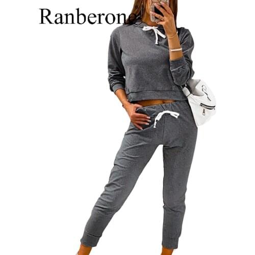 Women Tracksuit Drawstring Hoodies Sweatshirt Pants 2 Pieces Set Fashion Pullover Trousers Suits Solid Color Fitness Sportswear
