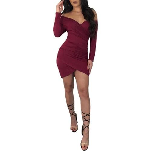 Sexy Off Shoulder Women Bandage Long Sleeve Dress Elegant Deep V-Neck Mini Bodycon Backless Party Dress Vestidos New