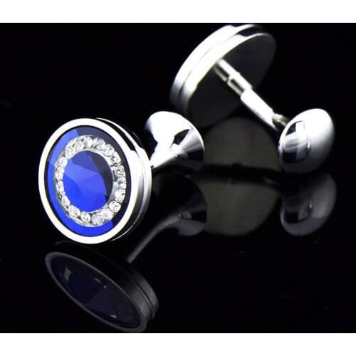 1 Pairs Dark Blue Crystal Sleeve Nails Mens Shirt Cufflinks Silver Cuff Links Buttons Jewelry Clothing Accessories