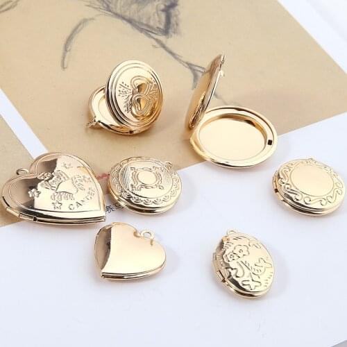 2pcs Diy Handmade Jewelry Accessories Sub Gold Round Pocket Watch Photo Frame Modeling Pendant Frame Necklace Material
