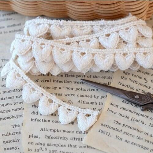 3 Yards New Beige 13mm Heart Pattern Cotton Lace Trim Home Textiles Apparel Sewing Lace Fabric Lace Applique for Clothes Hot