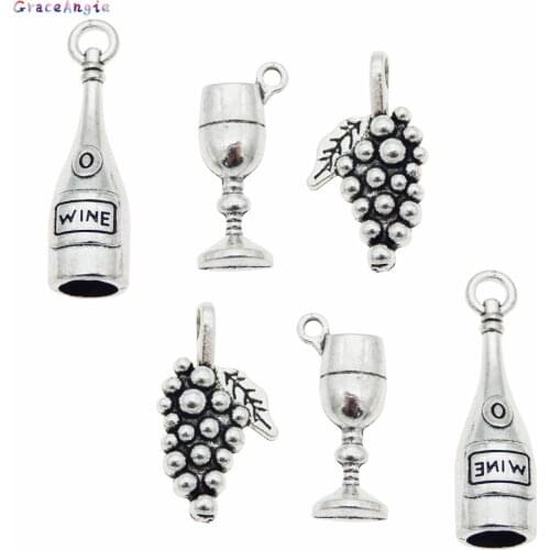 30pcs/lot Mix wine glasses bottles cup grapes shape charms Zinc Alloy Necklace Pendant Jewelry Bracelet Earring Making Accessory