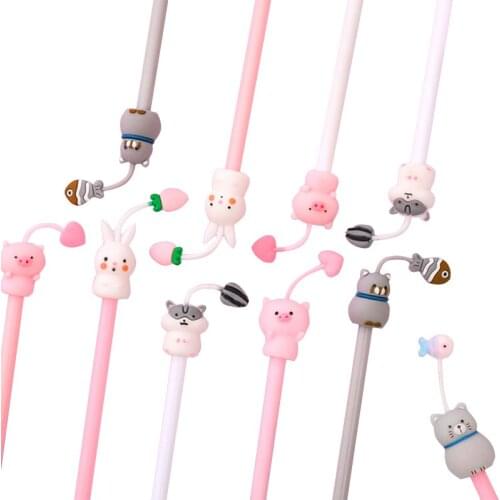 4pcs Cartoon cute silicone painting office black 0.5mm Gel Pen Christmas Gift for Kids Office School Gift Party Favors