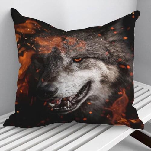 Angry wolf on fire artwork Throw Pillows Cushion Cover On Sofa Home Decor 45*45cm 40*40cm Gift Pillowcase Cojines Dropshipping