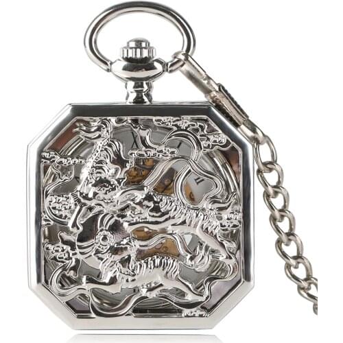 Antique Silver Octagon Hollowed Tiger Mechanical Pocket Watch Roman Dial Christmas Gift Watch 10pcs/lot Wholesale
