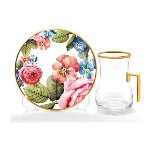 Drop Handles Tea Set 12 pieces Flowers