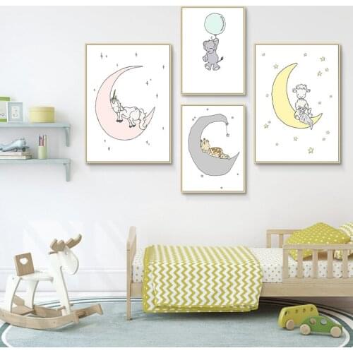 Baby Nursery Wall Art Canvas Painting Elephant Giraffe Lamb Cartoon Posters Prints Nordic Kids Decoration Pictures Bedroom Decor