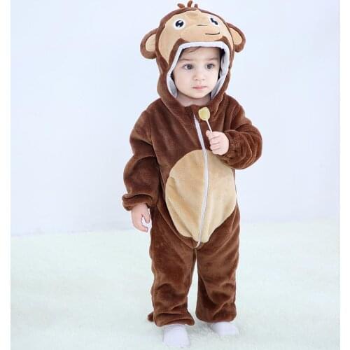 Baby Rompers Animal Winter Coral Fleece Monkey Lion Unicor Pajamas Christmas Newborn Baby Boys Kids Onesie de bebe recem nascido