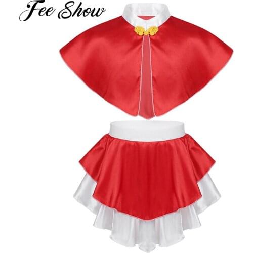 Kids Baby Girls Satin Santa Costume Cape with Skirt Christmas Outfits Dance Show Fancy Dress Sets for Christmas Cosplay Party