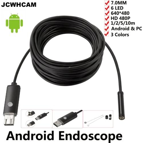 JCWHCAM Endoscope 7mm 1M 2M 5M 10M USB Android Endoscopio Camera Inspection Tube Snake Camera Mini Camera Borescope Endoscoop