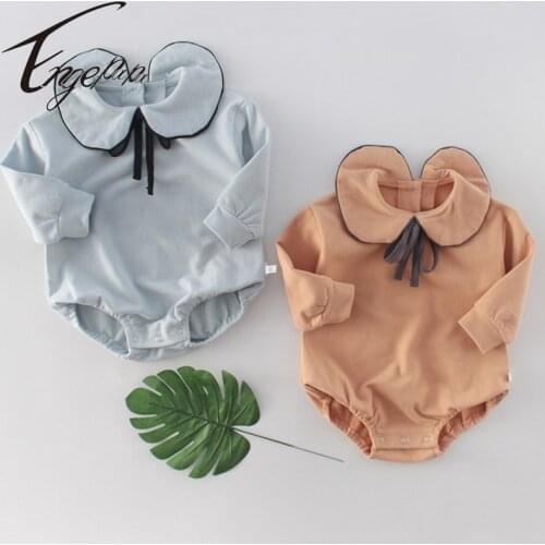 Engepapa Toddler Baby Girl Romper Cotton Long Sleeve Lovely Princess Style Spring Autumn Infant Baby Girls Solid Color Jumpsuit