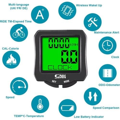 Intelligent Bicycle Stopwatch Wired Waterproof Luminous Bike Odometer Mountain Cycle Stopwatch Digital LCD Display 3 Language
