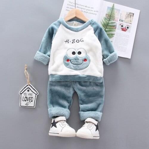Girls Clothing Sets Sleepwear Autumn Winter Children Cute Thick Velvet Coat Pants 2pcs Tracksuits For Baby Boys Toddler Casual