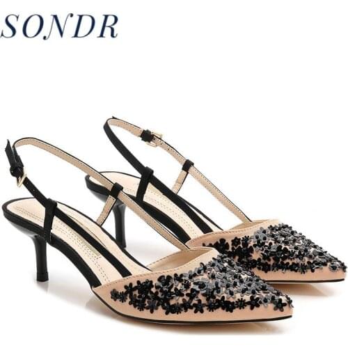 2020 Summer Women Shallow Mouth High Heels Beaded Metal Sequins Pointed Hollow Sexy Sandals Designer Stiletto Single Shoes