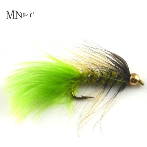 MNFT 10PCS 10# Gold Bead Head Fishing Flies Green Nymphs Trout Fly Fishing Lures