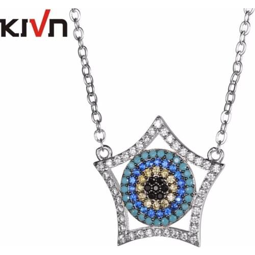 KIVN Womens Fashion Jewelry Turkish Blue eye Star Cubic Zirconia Womens Girls Bridal Wedding Pendant Necklaces Birthday Gifts
