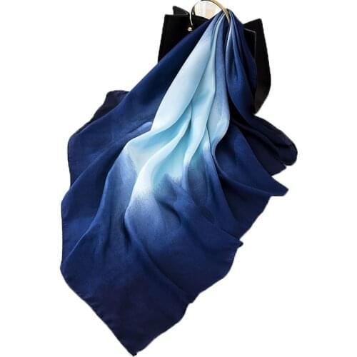 Fashion Women Scarf Luxury Brand Hijab Silk Feeling Shawl Scarf Blue Foulard Square Head Scarves Wraps 2020 NEW 90x90cm