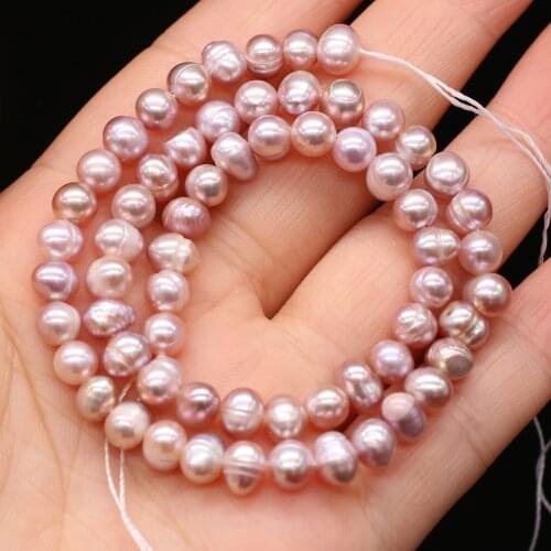 Natural Freshwater Pearl 5-10mm Round shape A Grade Purple Beaded for Jewelry Making DIY Necklace Bracelet Accessory 36CM