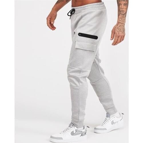 New Gray Gym Sport Pants Men Joggers Fitness Sweatpants Running Pants Men Sports Trackpants Bodybuilding Trousers Zipper Pockets