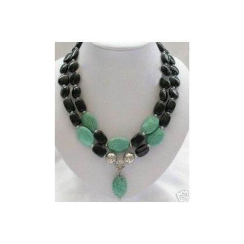 Charming Genuine Black Onyx Turquoises Pendant Necklace Fashion Free shipping