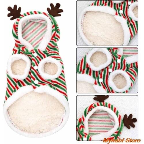 Pet Dog Clothes Christmas Costume Cute Fleece Striped Hoodies Clothes for Small Dog Cat Costume Dress Pet Christmas Apparel Gift