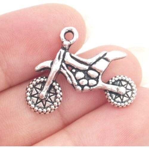 BULK 30 Zinc Alloy Motorcycle Racing Charms Antique Silver Plated Motocross Pendant fit Floating Charm 23*11mm 2.1g