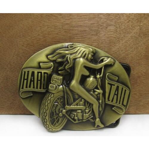 BuckleClub wholesale zinc alloy motor girl cowboy jeans gift belt buckle FP-01202-1 antique brass finish 4cm width loop