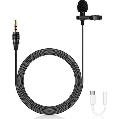 Lavalier Microphone Lapel Clip-on Condenser Mini Mic for Video Music Interview Recording with TRS Type-C Conversion Plug