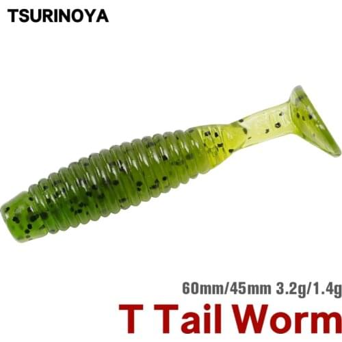 TSURINOYA Soft Fishing Lures T Tail Wrom 55mm 75mm 88mm Add Odor Attractant Bass Artificial Soft Bait