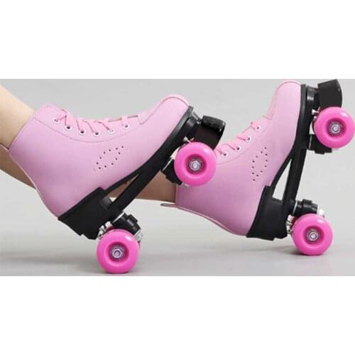 2020 Girls Women Adult Kids Roller Skates PU Leather Skating Shoes Sliding Quad Sneakers 4 wheels 2 Row Line Outdoor Gym Sports