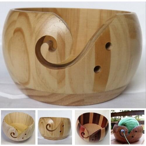 Woolen Bowl Multipurpose Wooden Knitting Bowl Round Sewing Supplies Organizer Yarn Ball Case Storage Basket