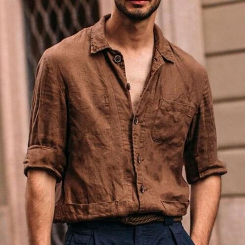 Stylish Solid Color Shirt Turn-down Collar Multi Pockets Plus Size Single-breasted Long Sleeve Shirt Easy to Wash for Daily Wear